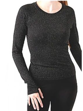 NWT ATHLETA BLACK & SILVER Sparkle Shimmer MOMENTUM SEAMLESS TOP